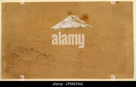 Zeichnung, Ansicht des schneebedeckten Mount Chimborazo in der Nähe von Guanojo und Guaranda, Ecuador; Frederic Edwin Kirche (amerikanisch, 1826–1900); Ecuador; Graphit, Pinsel und weißer Gouache auf cremefarbenem Papier; Blatt: 32,4 x 55,1 cm (12 3/4 x 21 11/16 Zoll) Matte: 55,9 x 71,1 cm (22 x 28 Zoll) Stockfoto