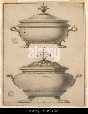 Zeichnen, zwei Tureens; Stift und Tinte, Bürsten und Waschen auf Papier Stockfoto