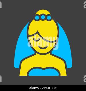 Isolierte Glyphe auf dunklem Hintergrund für Braut. Vektordarstellung, Romantikelemente. Aufkleber, Patch, Marke, Karte für die Ehe, valentine Stock Vektor