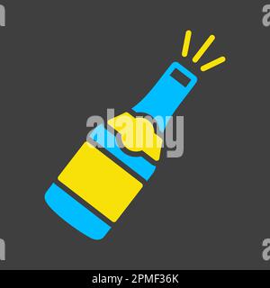 Symbol für isolierte Glyphe auf dunklem Hintergrund in einer Champagnerflasche. Vektordarstellung, Romantikelemente. Aufkleber, Patch, Marke, Karte für die Ehe, valentine Stock Vektor