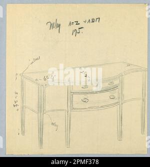 Zeichnung, Design für Sideboard mit Schlangenfront und sechs Beinen; entwickelt von A.N. Davenport Co.; Graphit auf dünnem cremefarbenem Papier; 22,5 x 21,0 cm (8 7/8 x 8 1/4 Zoll) Stockfoto