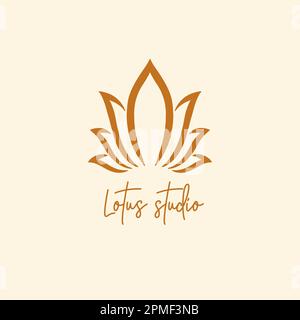 Logo Lotusblume für das Studio für Yoga und spirituelle Übungen. Ein Symbol des offenen Lotus, das Spiritualität und Harmonie symbolisiert. Minimalistischer Style Stock Vektor