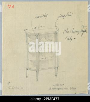 Drawing, Design for China Cabinet of Mahogany and Inlay, 13. September 1906; entworfen von A.N. Davenport Co.; Graphit, roter Farbstift auf dünnem cremefarbenem Papier; 23,2 x 21,3 cm (9 1/8 x 8 3/8 Zoll) Stockfoto