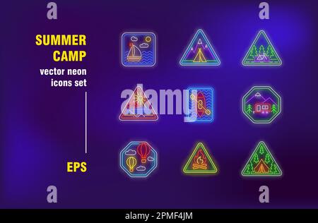 Neonschilder für das Sommerlager Stock Vektor
