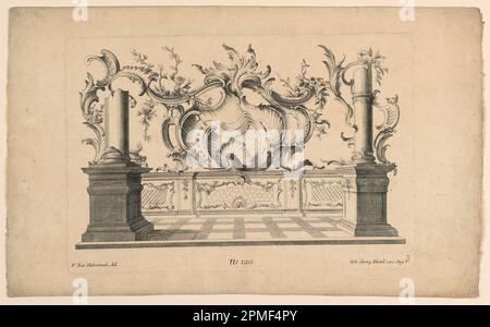 Print, Rocaille Motifs and Dados, aus Set Nr. 120; entworfen von Franz Xaver Habermann (Deutsch, B. Polen, 1721–1796); Print Maker: Johann Georg Hertel (Deutsch, ca. 1700-1776); Deutschland; Ätzen auf Papier; Platte: 20,3 x 20 cm (8 Zoll X 7 7/8 Zoll) Papier: 25,2 x 41,2 cm (9 15/16 x 16 1/4 Zoll) Stockfoto