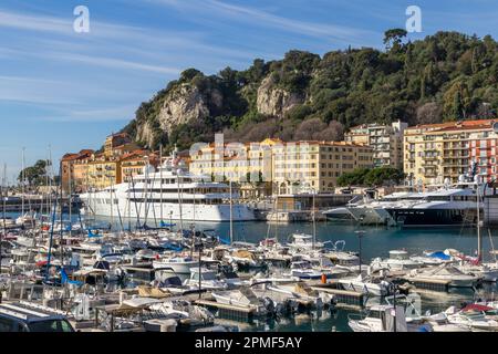 Colline du Chateau von Port Lympia, Nizza, Frankreich, französische Riviera, Cote d'Azur, Frankreich, Europa Stockfoto