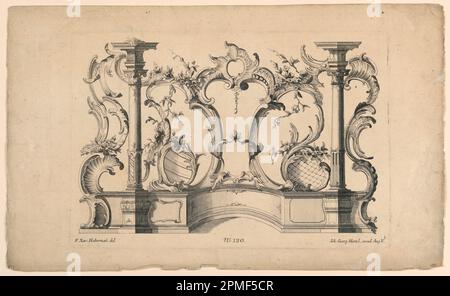 Druck, Rocaille Motifs und Dados, aus Set Nr. 120; Deutschland; Ätzen auf Papier; Platte: 20,4 x 29,9 cm (8 1/16 x 11 3/4 Zoll) Papier: 25,1 x 41,3 cm (9 7/8 x 16 1/4 Zoll) Stockfoto