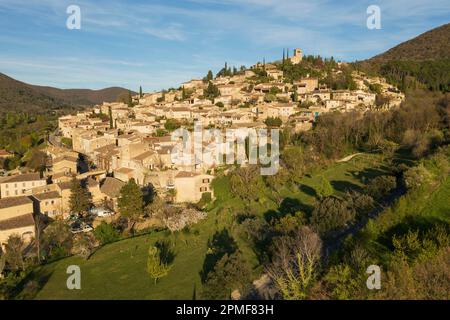 Frankreich, Drome, Mirmande, genannt Les Plus Beaux Villages de France (die schönsten Dörfer Frankreichs), Luftaufnahme Stockfoto