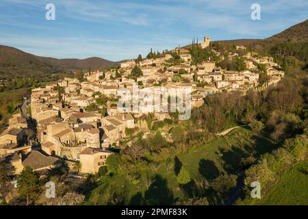 Frankreich, Drome, Mirmande, genannt Les Plus Beaux Villages de France (die schönsten Dörfer Frankreichs), Luftaufnahme Stockfoto