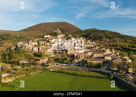 Frankreich, Drome, Mirmande, genannt Les Plus Beaux Villages de France (die schönsten Dörfer Frankreichs), Luftaufnahme Stockfoto