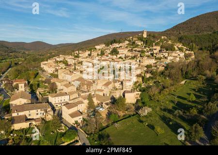 Frankreich, Drome, Mirmande, genannt Les Plus Beaux Villages de France (die schönsten Dörfer Frankreichs), Luftaufnahme Stockfoto