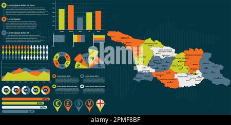 Detaillierte Karte Georgiens mit Infografiken. Vektordarstellung. Stock Vektor