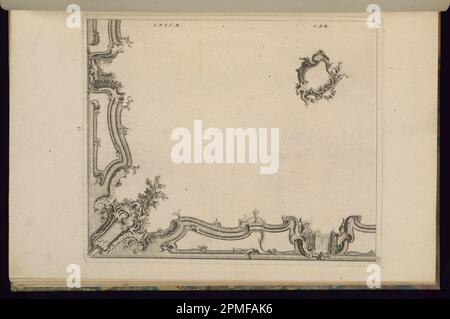 Print, Design for a Quarter of a ceiling; entworfen von Francois de Cuvilliés the Elder (Belgien, aktives Deutschland, 1695-1768); Deutschland; Ätzen und Gravieren auf cremefarbenem Lagepapier; Platemark: 31 x 25,6 cm (12 3/16 x 10 1/16 Zoll) Blatt: 44 x 28,6 cm (17 5/16 x 11 1/4 Zoll) Stockfoto