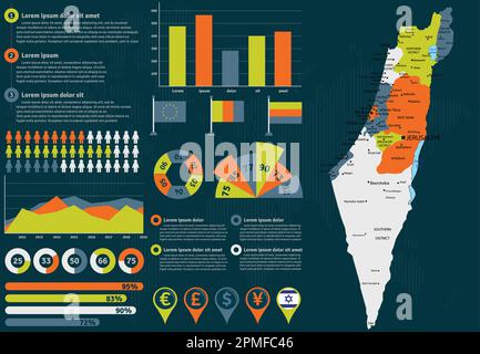 Detaillierte Karte Israels mit Infografiken. Vektordarstellung. Stock Vektor