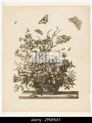 Druck, 10-Teller, aus Set of Flowers in a Basket; Jean-Baptiste Monnoyer (Französisch, 1636–1699); Frankreich und England; Ätzen auf weißem Papier; Matte: 55,9 x 71,1 cm (22 x 28 Zoll) 66,2 x 54,9 cm (26 1/16 x 21 5/8 Zoll) Stockfoto