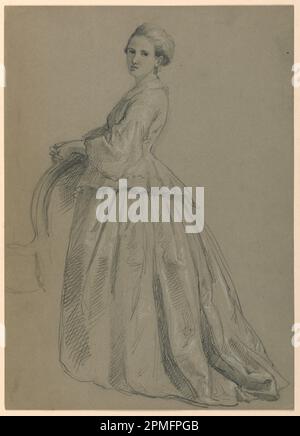 Zeichnung, Studie von Sophia Chew für „The Republican Court“ (Lady Washingtons Empfangstag); Daniel Huntington (amerikanisch, 1816–1906); USA; Graphit, Weiße Kreide auf grauem gewebtem Papier; 37,4 x 26,8 cm (14 3/4 x 10 9/16 Zoll); Bequest von Erskine Hewitt; 1942-50-196 Stockfoto