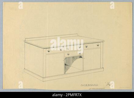 Zeichnung, Design for Sideboard „A“ von Mahagoni; entworfen von A.N. Davenport Co.; Graphit auf dünnem Papier; 18,7 x 27,6 cm (7 3/8 x 10 7/8 Zoll) Stockfoto