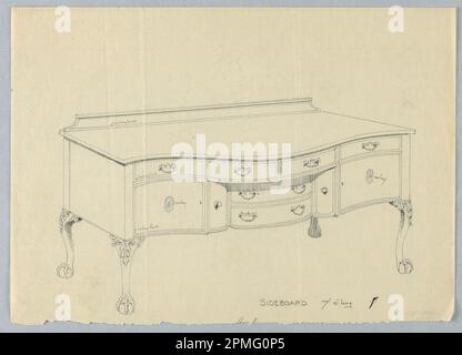 Zeichnung, Design für Sideboard mit Cabriolafüßen und Kugel- und Klauenfüßen; entworfen von A.N. Davenport Co.; Graphit auf dünnem cremefarbenem Papier; 19,7 x 27,9 cm (7 3/4 x 11 Zoll) Stockfoto