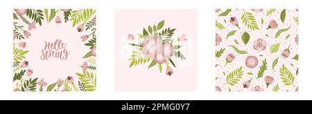 Quadratische Kunstvorlage mit Blumenelementen. Geeignet für Posts in sozialen Medien, mobile Anwendungen, Bannerdesign und Online-Werbung. Stock Vektor