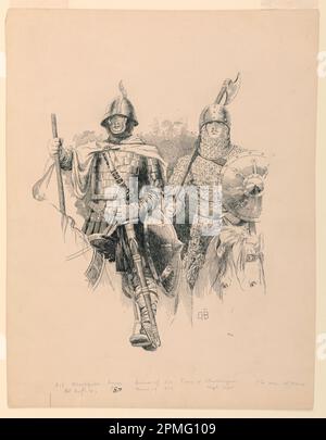 Zeichnung: 'Rüstung von 800. Time of Charlemagne'; Edwin Howland Blashfield (USA, 1848–1936); USA; Stift und Stift sowie schwarze Tinte auf cremefarbenem Papier; 36,9 x 28,6 cm (14 1/2 x 11 1/4 Zoll) Stockfoto