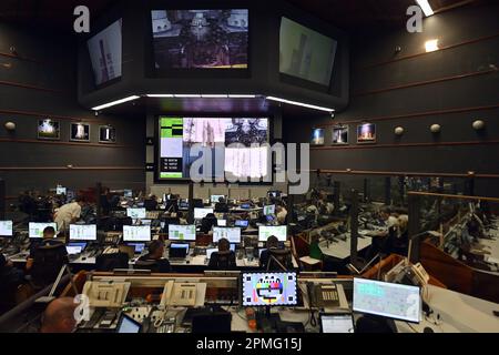 Cayenne, Frankreich. 13. April 2023. Die Abbildung zeigt die Vorbereitung vor dem Start während eines königlichen Besuchs zum Start der ESA-Jupiter Icy Moons Explorer Mission „Juice“ vom Guayana Space Centre in Kourou, Französisch-Guayana, Frankreich, am Donnerstag, den 13. April 2023. BELGA FOTO ERIC LALMAND Kredit: Belga News Agency/Alamy Live News Stockfoto