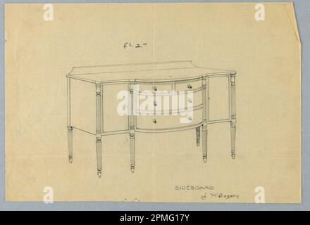 Zeichnung, Design für Seitenwand von Mahagoni; entworfen von A.N. Davenport Co.; Graphit auf dünnem cremefarbenem Papier; 18,7 x 27,6 cm (7 3/8 x 10 7/8 Zoll) Stockfoto