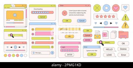 90s-Schnittstelle, digitaler, Retro-Fenster-Computer. Stock Vektor
