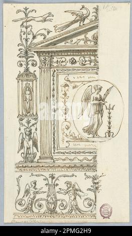 Zeichnung, Projekt für eine Wanddekoration; Italien; Stift und Tinte, Pinsel und Aquarell auf Papier Stockfoto