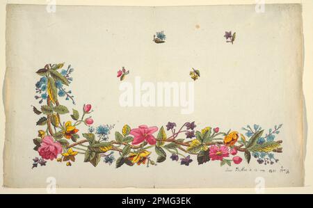 Zeichnen, Blumendesign für bedruckte Textilien; entworfen von Louis-Albert DuBois (Schweiz, 1752–1818); Frankreich; Pinsel und Gouache, Graphit auf hellgrünem gewebtem Papier; 24 x 39 cm (9 7/16 x 15 3/8 Zoll) Stockfoto