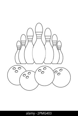 Schwarzweiß Bowling Clipart Vector. Malseite Von Bowling Stock Vektor