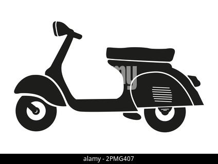 Schwarz-weißes Moped-Symbol für Oldtimer isoliert auf weißem Hintergrund Stock Vektor