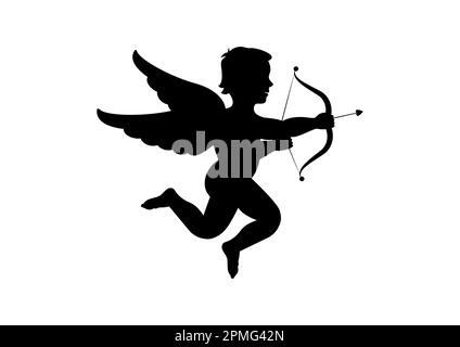 Schwarzweißes Cupidon-Symbol flache Ausführung isoliert auf weißem Hintergrund. Ich Liebe Den Cupid Clipart Vector Stock Vektor