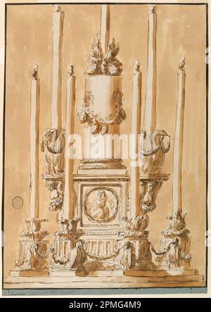 Zeichnung, Candlestick; Architekt: Giuseppe Barberi (Italienisch, 1746–1809); Italien; Stift und braune Tinte, Pinsel und braunes Waschen, Graphit auf weißem Lagepapier, liniert; Bild: 43,2 x 31,1 cm (17 x 12 1/4 Zoll) Stockfoto