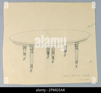 Zeichnung, Design für einen ovalen Esstisch „A“ aus Mahagoni; entworfen von A.N. Davenport Co.; Graphit auf dünnem cremefarbenem Papier; 21,0 x 23,5 cm (8 1/4 x 9 1/4 Zoll) Stockfoto