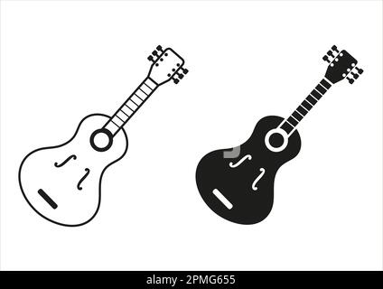 Schwarz-Weiß Gitarrensymbol Flacher Vektor Stock Vektor