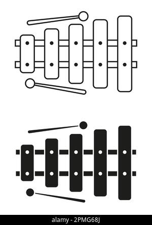 Schwarz-Weißes Xylophon Symbol Flacher Vektor Stock Vektor