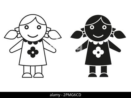 Schwarz-Weiß Spielzeug Dolly Symbol Flacher Vektor Stock Vektor