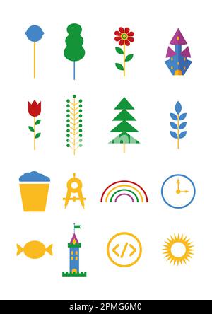 Satz verschiedener Symbole im flachen Stil, isoliert auf weißem Hintergrund Stock Vektor