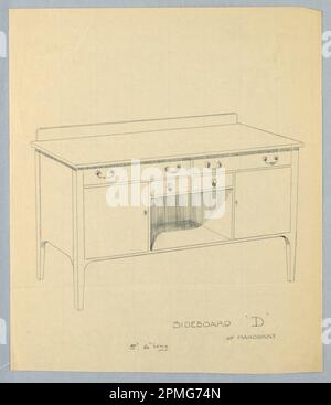 Zeichnung, Design für Seitenwand „D“ von Mahagoni; entworfen von A.N. Davenport Co.; Graphit auf dünnem Papier; 24,8 x 21,6 cm (9 3/4 x 8 1/2 Zoll) Stockfoto