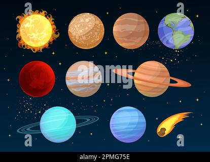 Cartoon-Sammlung der Planeten des Sonnensystems, fertig Stock Vektor