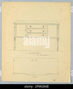 Zeichnen, Design in Plan und Elevation für Mahagoni Sideboard on Casters; entworfen von A.N. Davenport Co.; Graphit auf dünnem cremefarbenem Papier; 24,8 x 21,6 cm (9 3/4 x 8 1/2 Zoll) Stockfoto