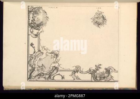 Print, Design for a Quarter of a ceiling; entworfen von Francois de Cuvilliés the Elder (Belgien, aktives Deutschland, 1695-1768); Deutschland; Ätzen und Gravieren auf cremefarbenem Lagepapier; Platemark: 31,3 x 26,4 cm (12 5/16 x 10 3/8 Zoll) Blatt: 44 x 28,6 cm (17 5/16 x 11 1/4 Zoll) Stockfoto