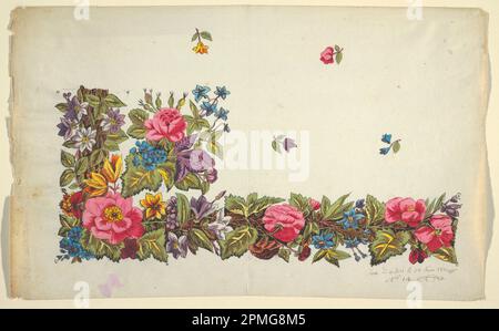 Zeichnen, Blumendesign für bedruckte Textilien; entworfen von Louis-Albert DuBois (Schweiz, 1752–1818); Frankreich; Pinsel und Gouache, Graphit auf hellgrünem gewebtem Papier; 24 x 38,4 cm (9 7/16 x 15 1/8 Zoll) Stockfoto