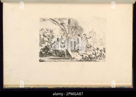 Print, Design with Apollo; Veröffentlicht von Francois de Cuvilliés the Jünger (deutsch, 1731 - 1777); Deutschland; Ätzen und Gravieren auf weißem Lagepapier; Platemark: 22,9 x 15,4 cm (9 x 6 1/16 Zoll) Blatt: 44 x 28,6 cm (17 5/16 x 11 1/4 Zoll) Stockfoto