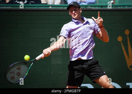 Hubert HURKACZ aus Polen anlässlich der Tennisveranstaltung Rolex Monte-Carlo, ATP Masters 1000 am 13. April 2023 im Monte-Carlo Country Club in Roquebrune Cap Martin, Frankreich - Foto: Matthieu Mirville/DPPI/LiveMedia Stockfoto