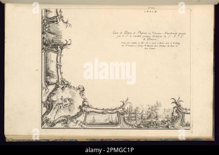 Print, Design for a Quarter of a ceiling; entworfen von Francois de Cuvilliés the Elder (Belgien, aktives Deutschland, 1695-1768); graviert von Karl Albert von Lespilliez (1723-1796); Herausgegeben von Nicolas Jean Baptiste de Poilly (Frankreich, 1712 – ca. 1758); Deutschland; Ätzen und Gravieren auf cremefarbenem, liegendem Papier; Platemark: 32,5 x 26,7 cm (12 13/16 x 10 1/2 Zoll) Blatt: 44 x 28,6 cm (17 5/16 x 11 1/4 Zoll) Stockfoto