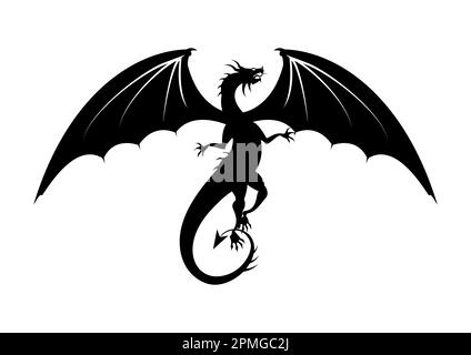 Clipart-Vektor Des Schwarzen Drachen Isoliert Auf Weißem Hintergrund. Schwarzes Drachen-Tattoo Stock Vektor