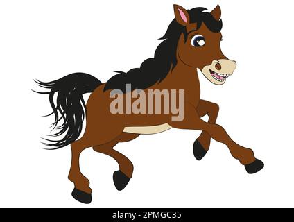 Braunpferd. Laufendes Pferd. Cartoon-Illustration des Pferdes Stock Vektor