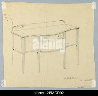 Zeichnung, Design für Seitenwand von Mahagoni mit Serpentine Front; entworfen von A.N. Davenport Co.; Graphit auf dünnem cremefarbenem Papier; 22,2 x 24,1 cm (8 3/4 x 9 1/2 Zoll) Stockfoto