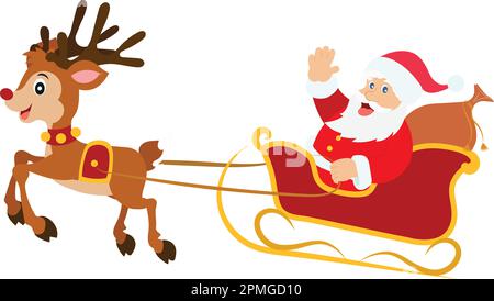 Cartoon-Weihnachtsmann mit Rentieren Stock Vektor